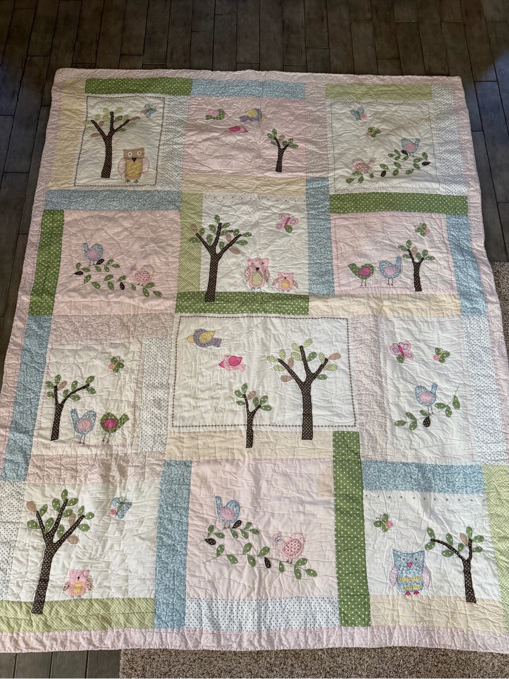 Pottery Barn Kids Hayley Collection Owl and Bird Tree twin Quilt & sheets Set